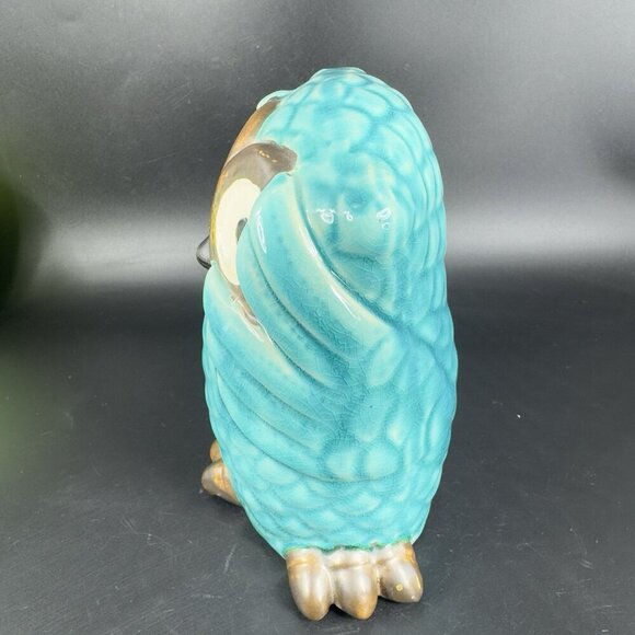 Whimsical Owl Bird Ceramic Figurine Decor Blue Crackled Glaze Figure Porcelain - Picture 8 of 10